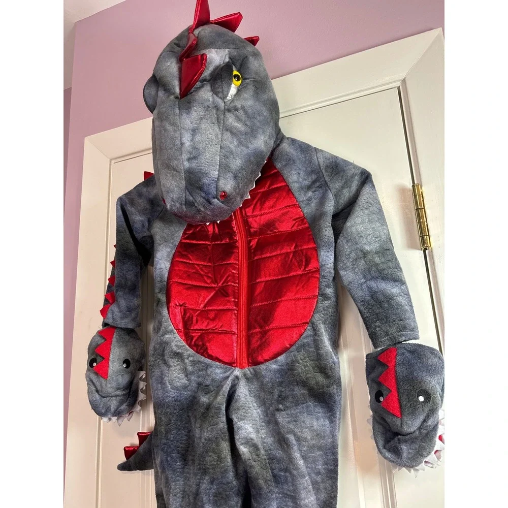 Ministry of Rascals Kids Grey Red Dinosaur Halloween Costume Jumpsuit 3T